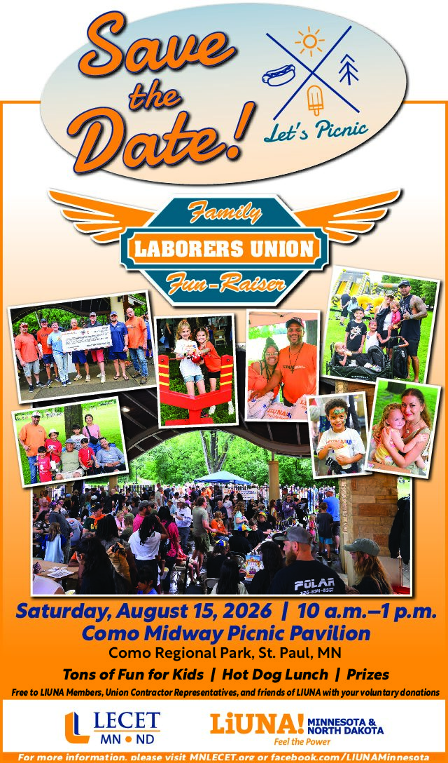 LABORERS FAMILY FUN-RAISER PLANNED FOR SAT. AUGUST 15, 2026 – Como Regional Park, St Paul!